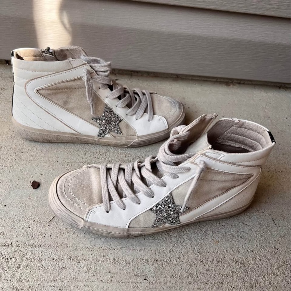 White High-Top Sneakers with Black Accents